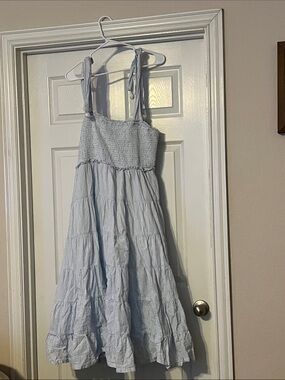 Light Blue Striped Tie-Shoulder Sundress